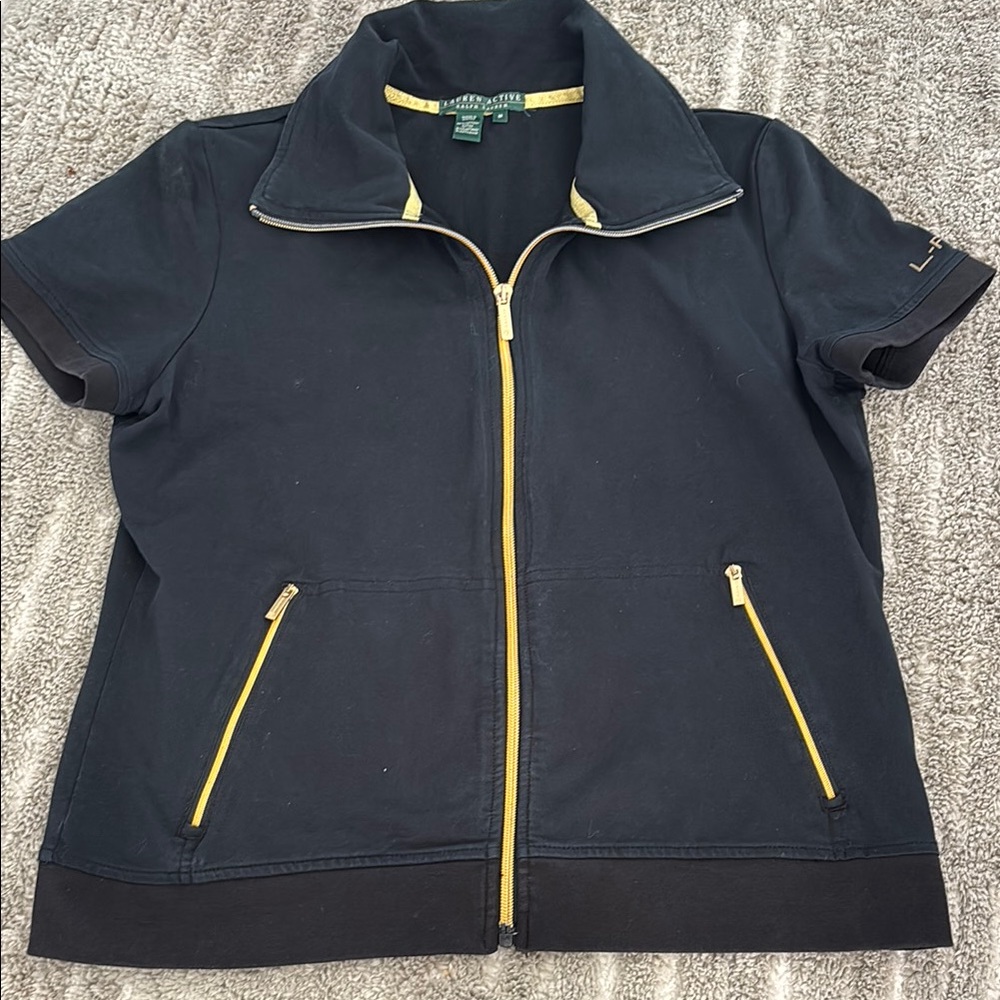 EUC Lauren Ralph Lauren Active Zip Up Black with Gold accents Women's Jacket